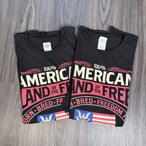 Bundle of 2 American Land of the Free Eagle Graphic T-Shirt Patriotic Black XL